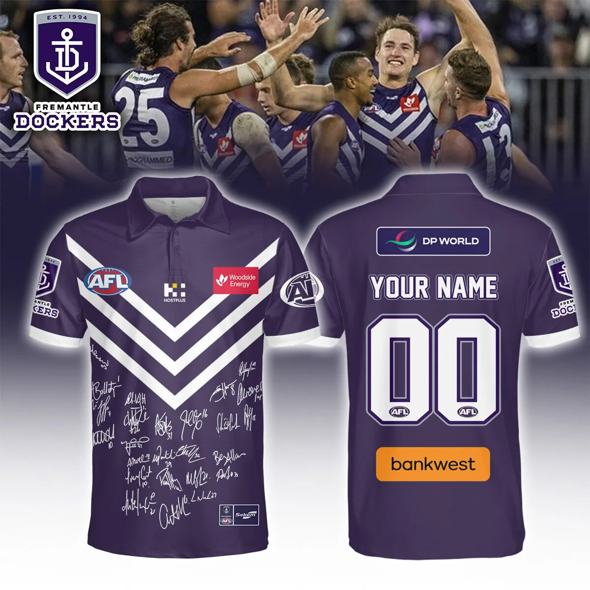 Fremantle Dockers AFL Signature Personalized Purple Polo Shirt