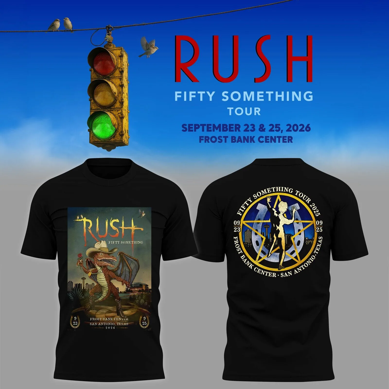 Rush Fifty Something Tour 2026 San Antonio Texas Concert Black T-Shirt