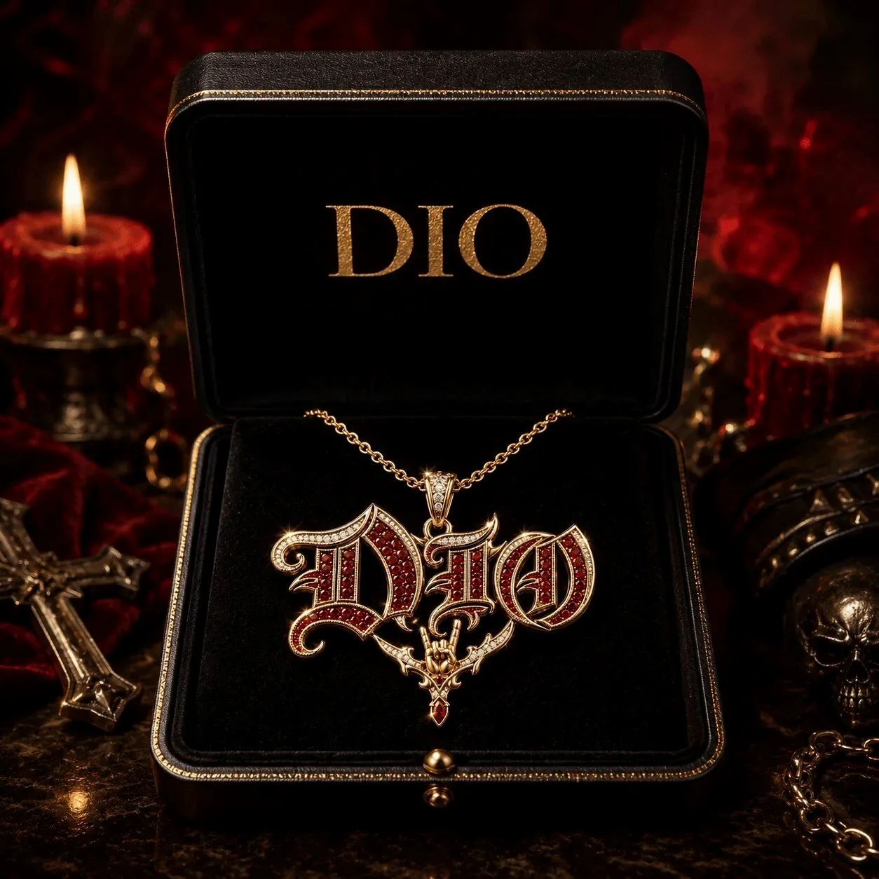 Ronnie James Dio Band Logo Gold Chain Diamond Pendant Necklace