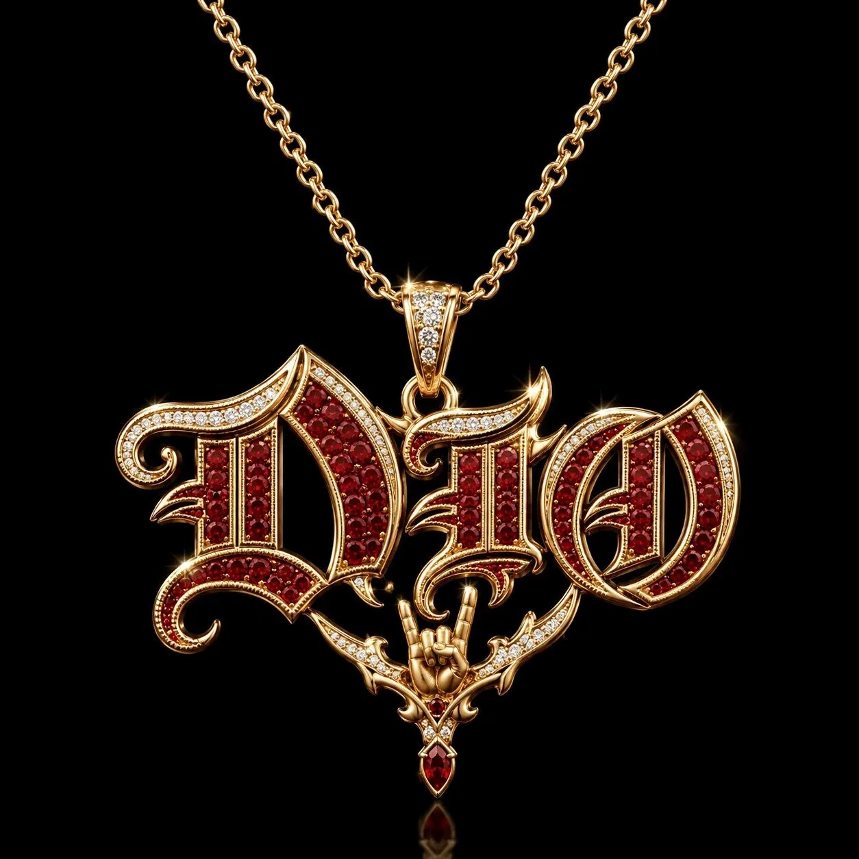 Ronnie James Dio Band Logo Gold Chain Diamond Pendant Necklace