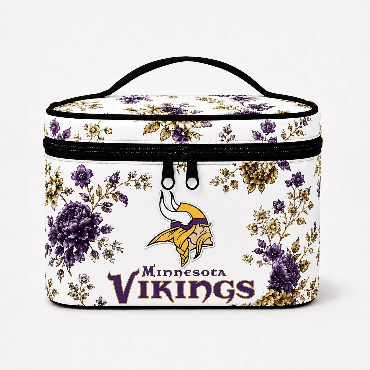 Minnesota Vikings Floral Pattern Cosmetic Bag with Zipper Closure