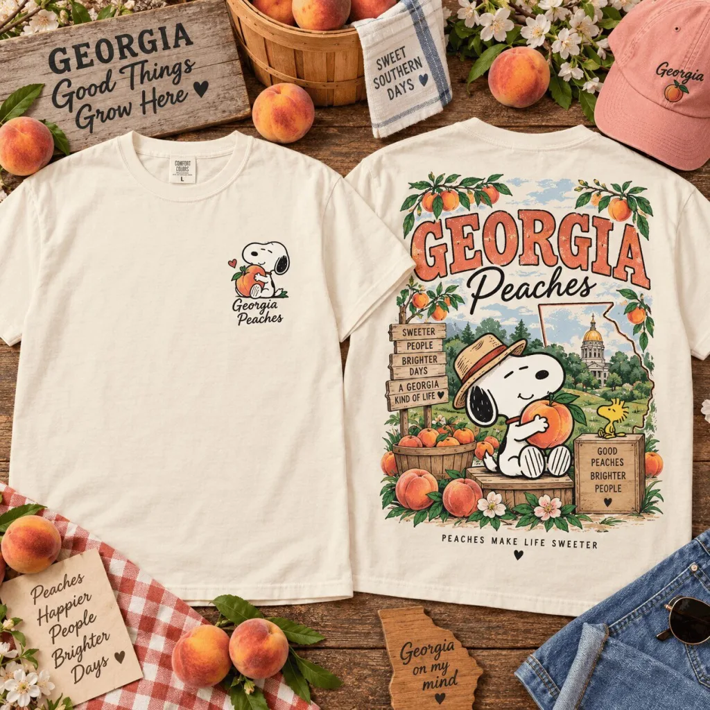 Snoopy Georgia Peaches Sweet Southern Days Vintage Graphic T-Shirt Snoopy Georgia Peaches Sweet Southern Days Vintage Graphic T-Shirt