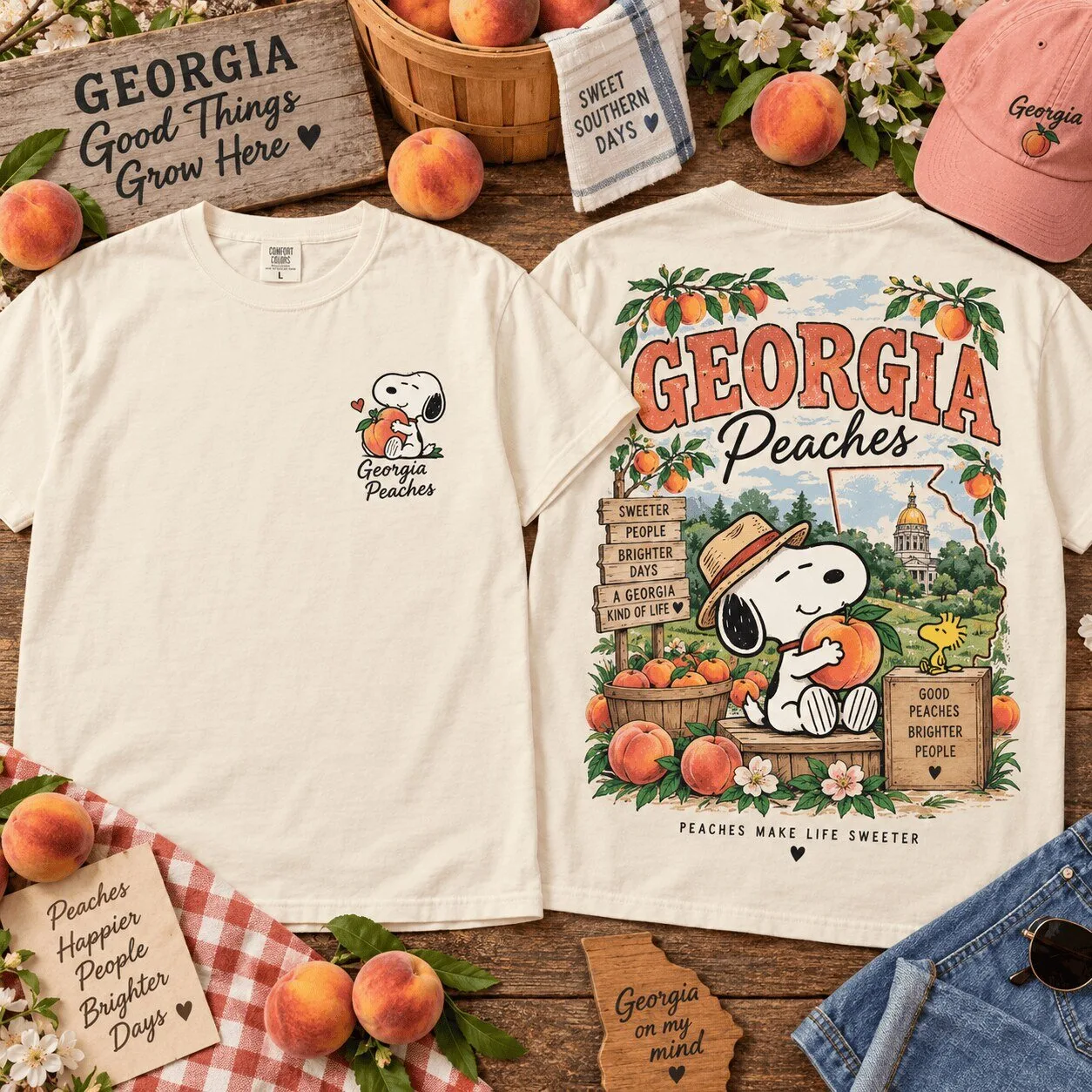 Snoopy Georgia Peaches Sweet Southern Days Vintage Graphic T-Shirt