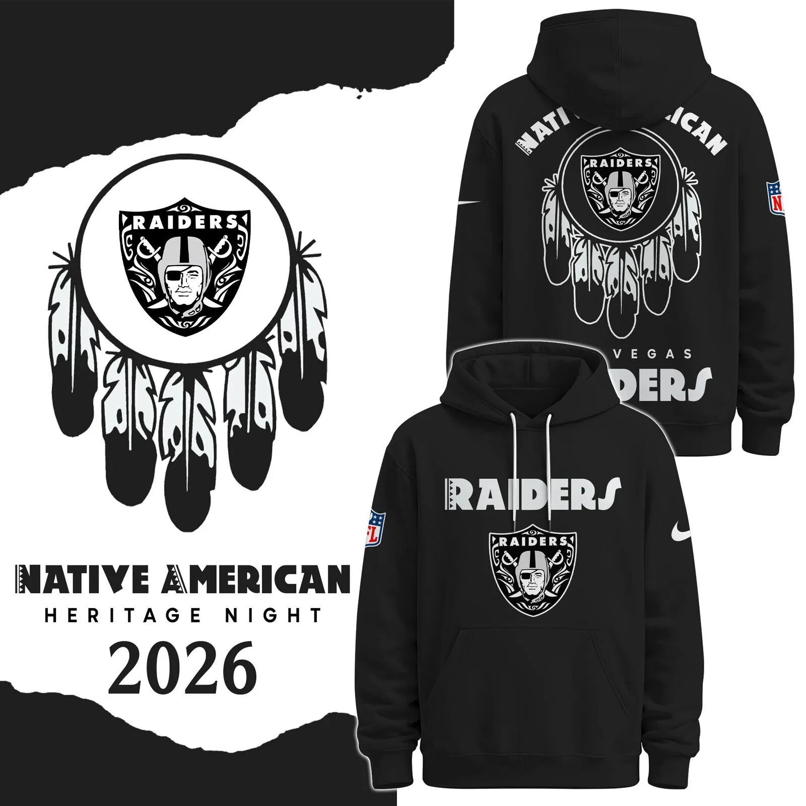 Las Vegas Raiders Native American Heritage Night 2026 Black Hoodie 1 Las Vegas Raiders Native American Heritage Night 2026 Black Hoodie