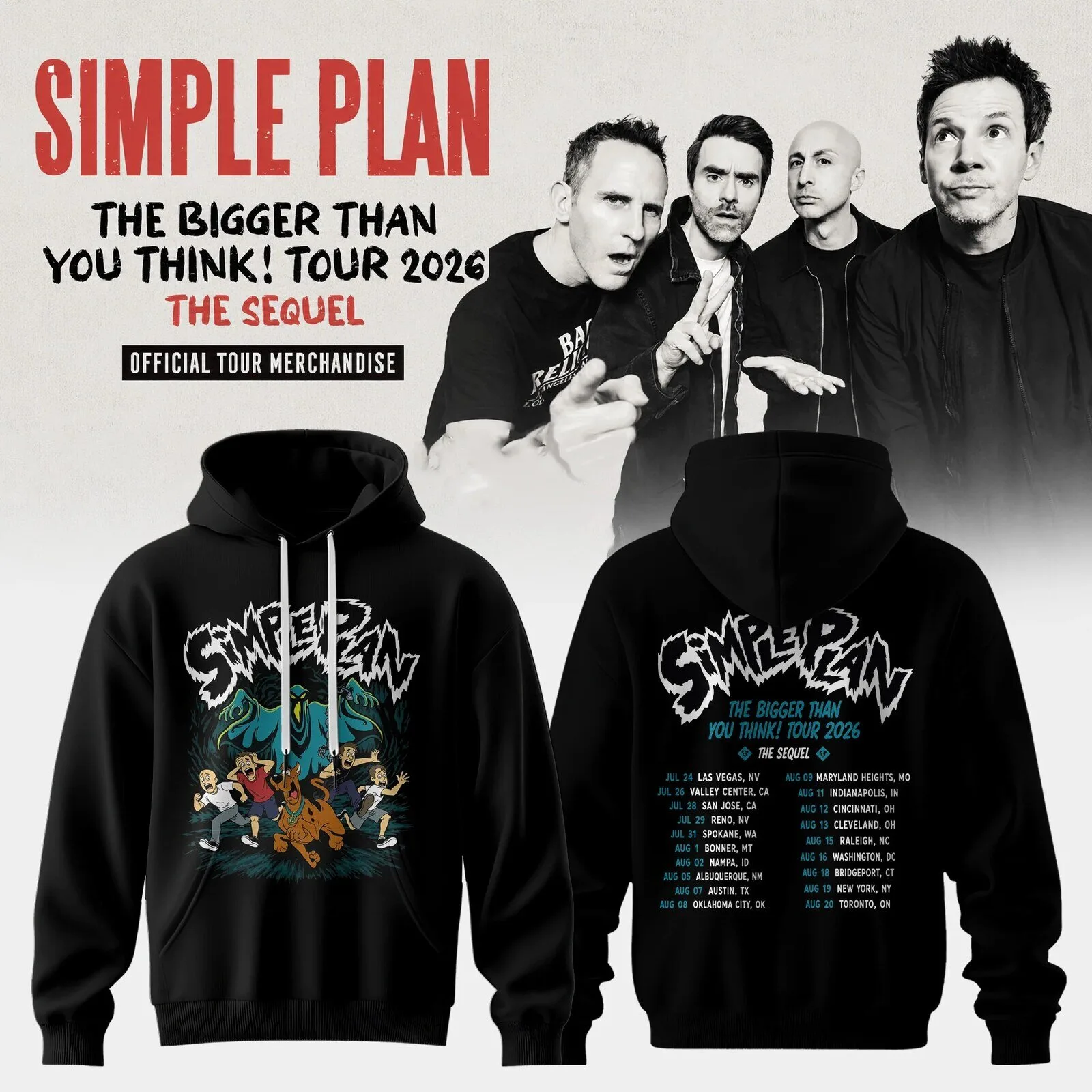 Black Hoodie for Simple Plan's The Bigger Than You Think Tour 2026 1 Black Hoodie for Simple Plan