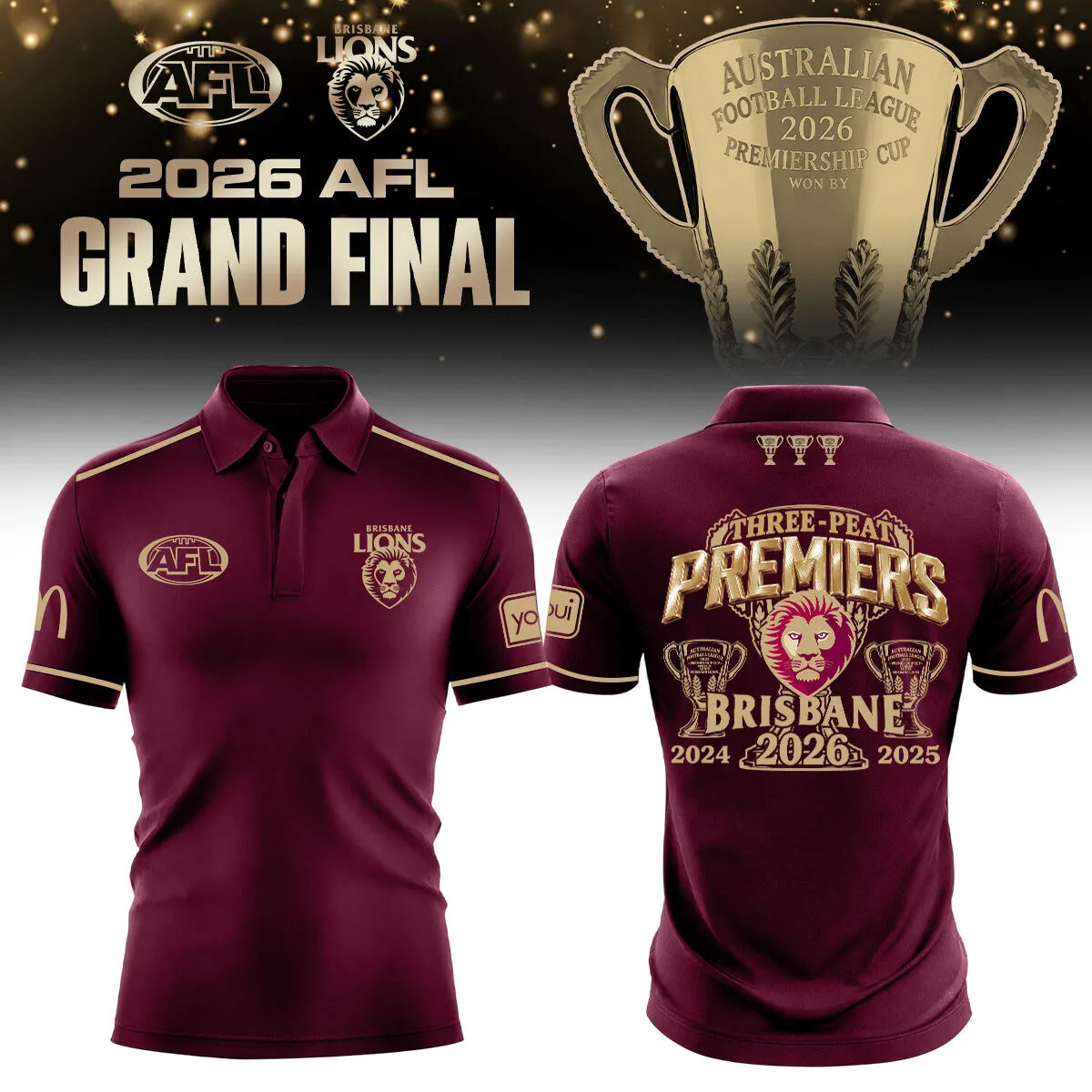 2026 Grand Final Champions Polo Shirt - Brisbane Lions AFL Merchandise