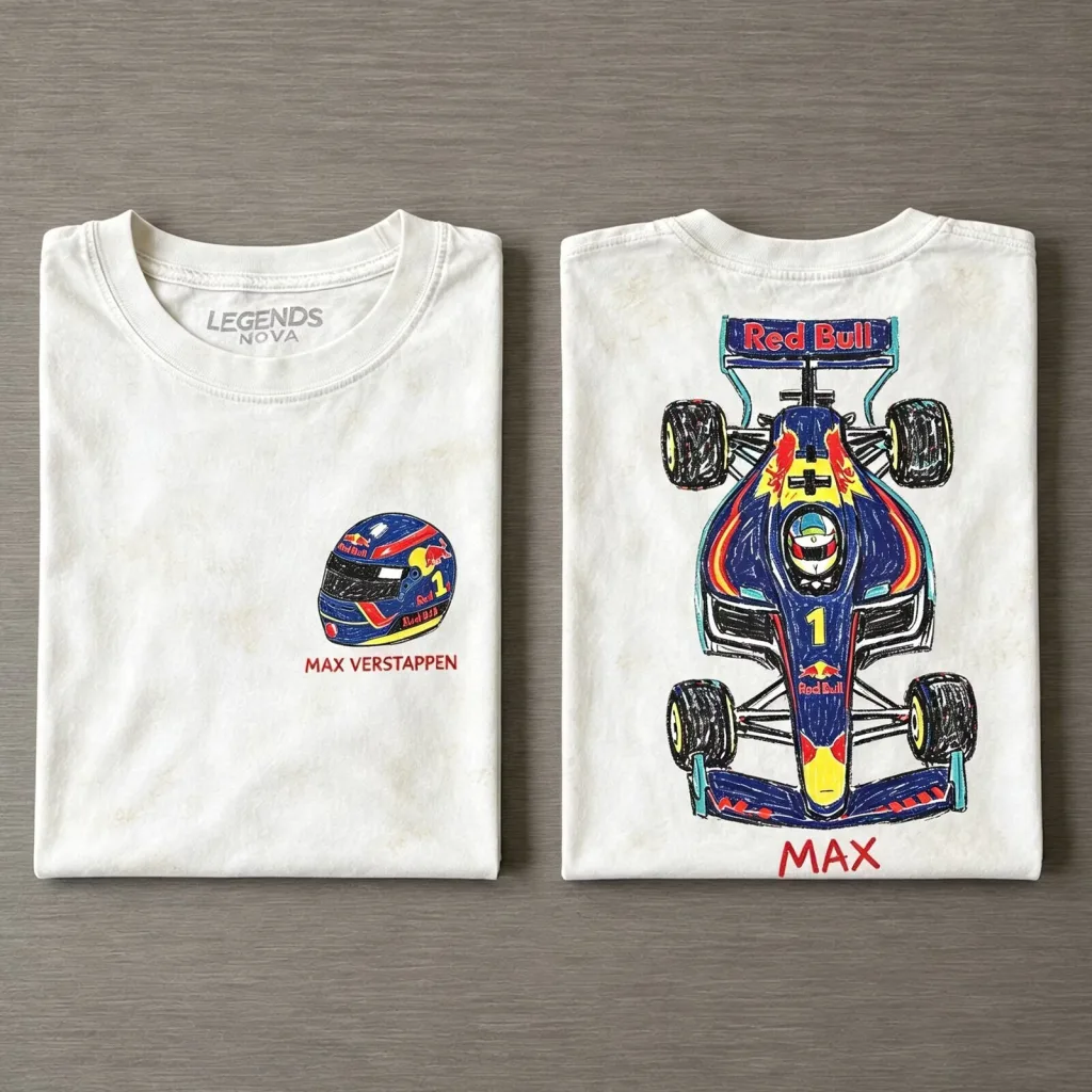 Max Verstappen F1 Racing Helmet and Car T-Shirt Max Verstappen F1 Racing Helmet and Car T-Shirt