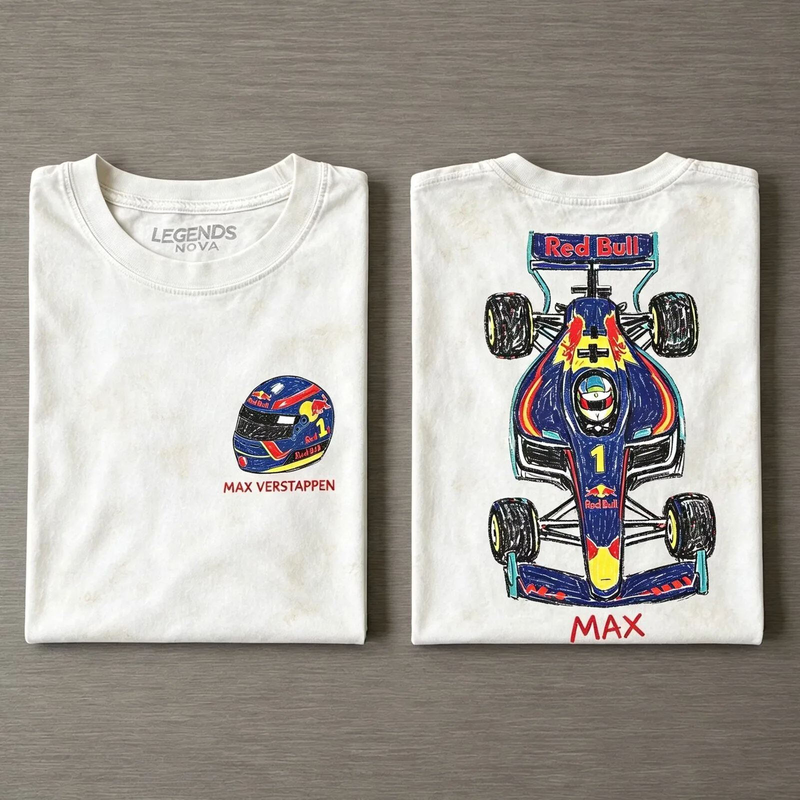 Max Verstappen F1 Racing Helmet and Car T-Shirt