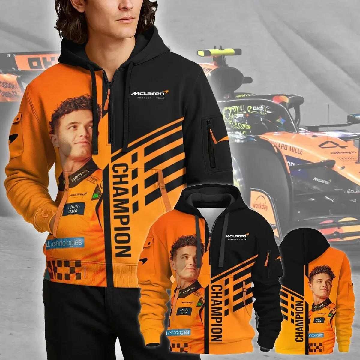Lando Norris McLaren Formula One Team Champion Half Zip Hoodie 7 Lando Norris McLaren Formula One Team Champion Half Zip Hoodie