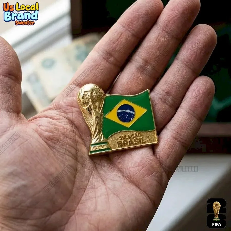 Brazil FIFA World Cup Trophy and Flag Enamel Pin Badge