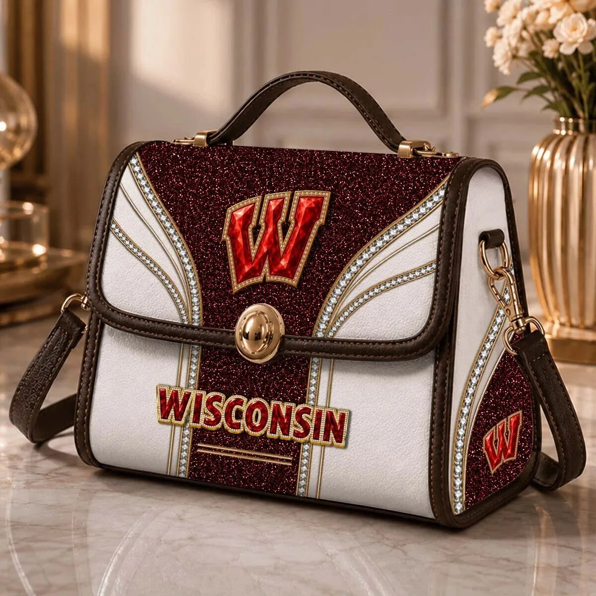 Wisconsin Badgers Glitter Diamond Sparkle Women's Handbag Purse