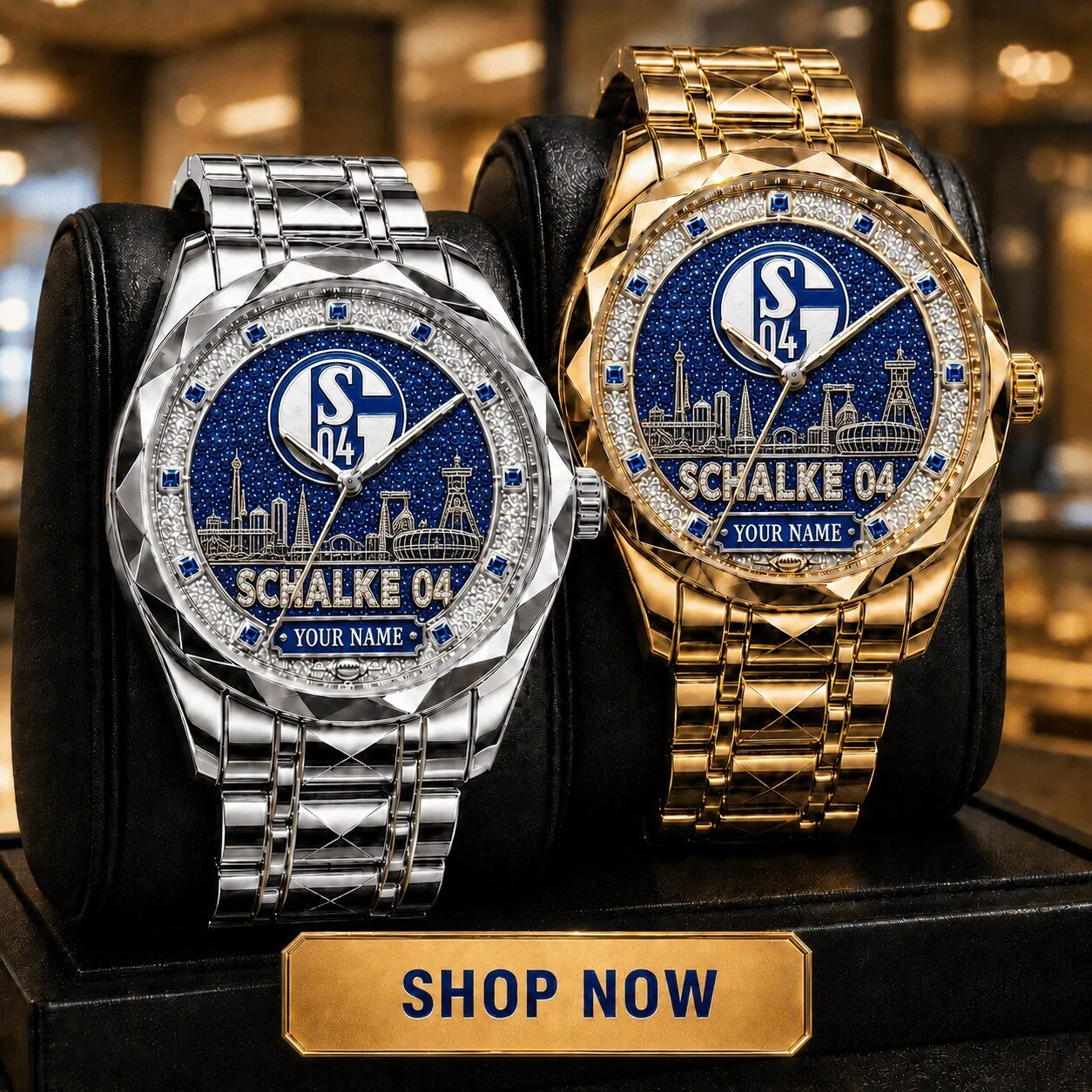 Schalke 04 Bundesliga Football Club Custom Name Luxury Gold and Silver Watch