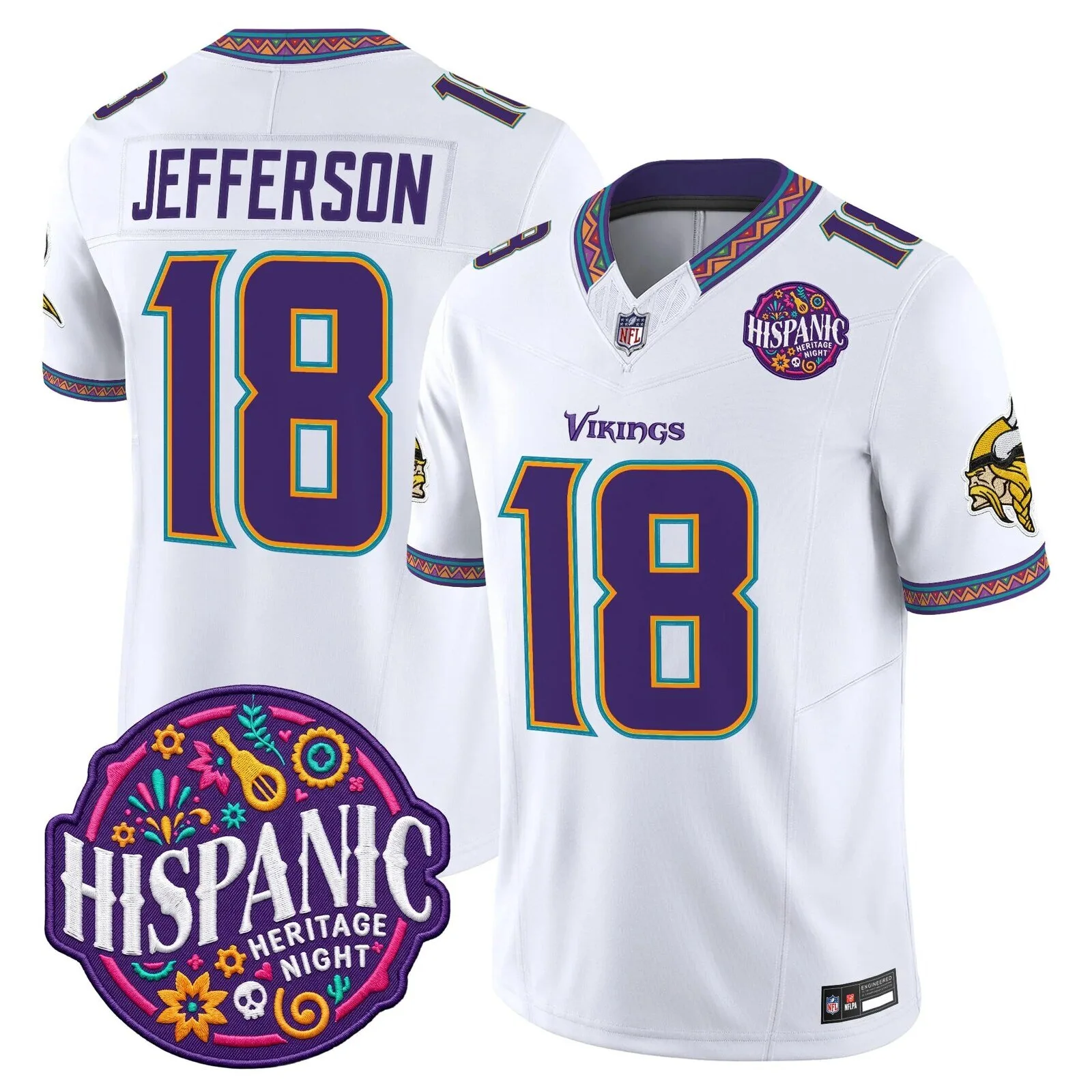 Justin Jefferson Football Jersey for Minnesota Vikings Hispanic Heritage Night 12 Justin Jefferson Football Jersey for Minnesota Vikings Hispanic Heritage Night