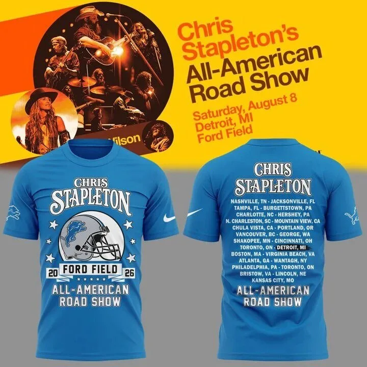 Detroit Lions T-Shirt Featuring Chris Stapleton's All-American Road Show Concert Design