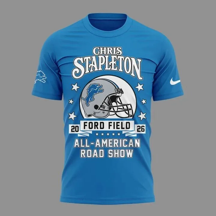 Detroit Lions T-Shirt Featuring Chris Stapleton's All-American Road Show Concert Design