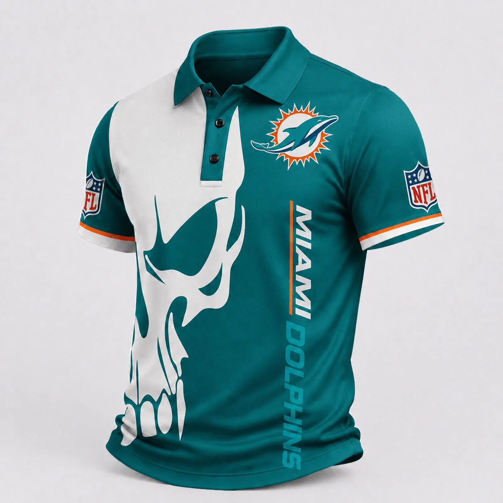 Men's Game Day Polo Shirt featuring Miami Dolphins Skull Design 1 Men