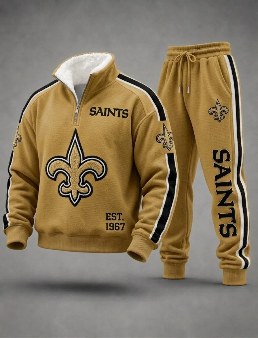 New Orleans Saints Gold Fleece Quarter-Zip Sweatshirt and Sweatpants Set