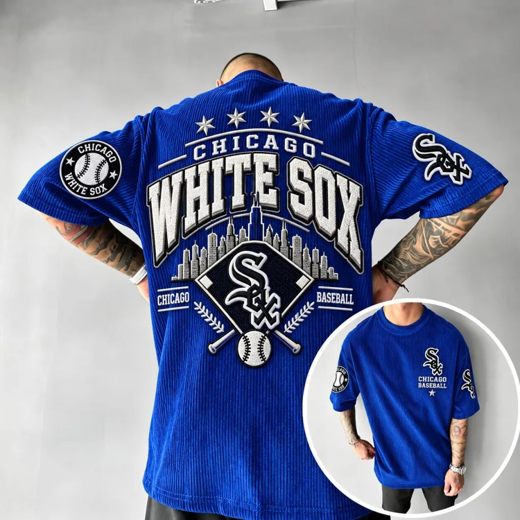 Chicago White Sox Baseball Team Blue Striped Oversized T-Shirt 32 Chicago White Sox Baseball Team Blue Striped Oversized T-Shirt