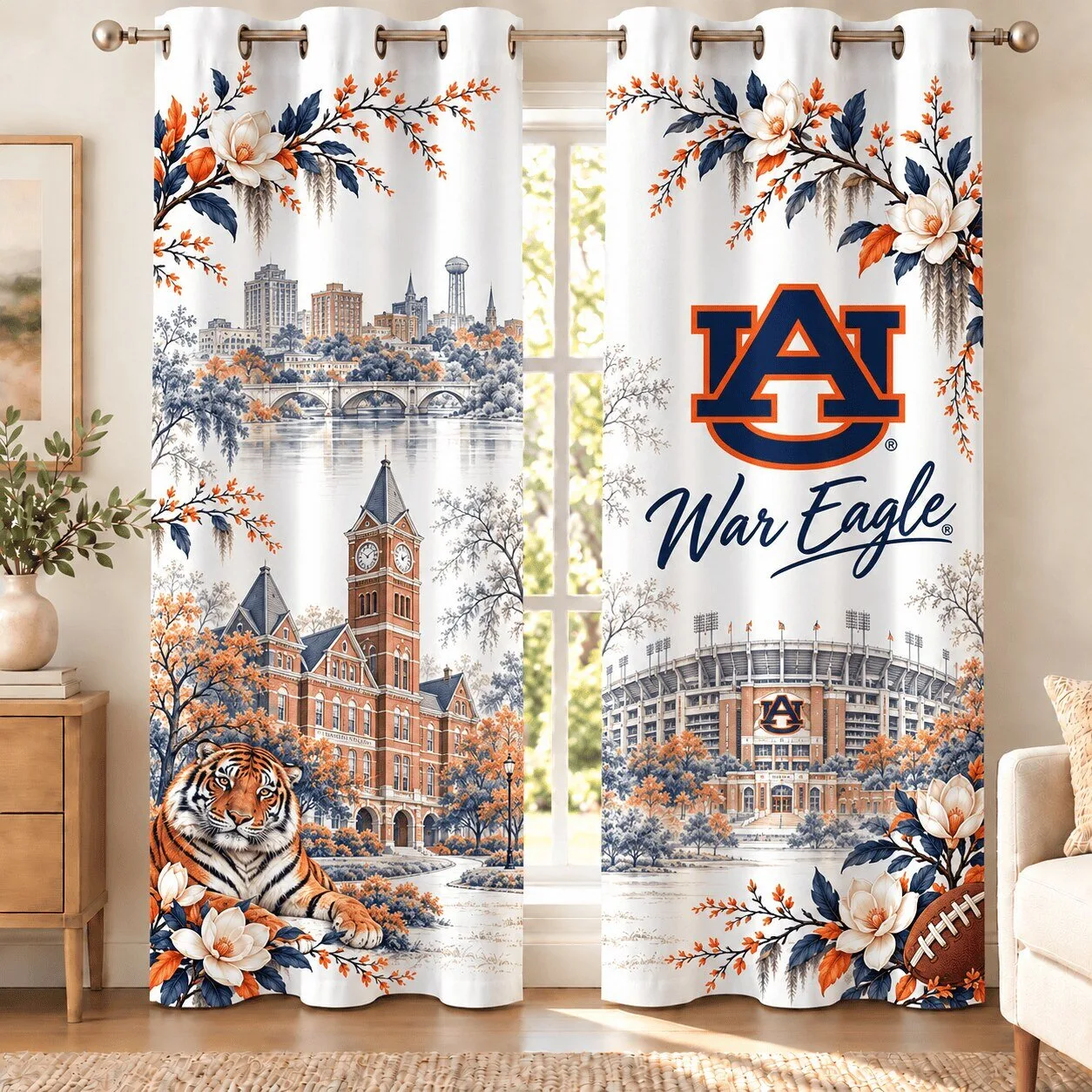 Auburn Tigers War Eagle College Football Fan Room Decor Curtains