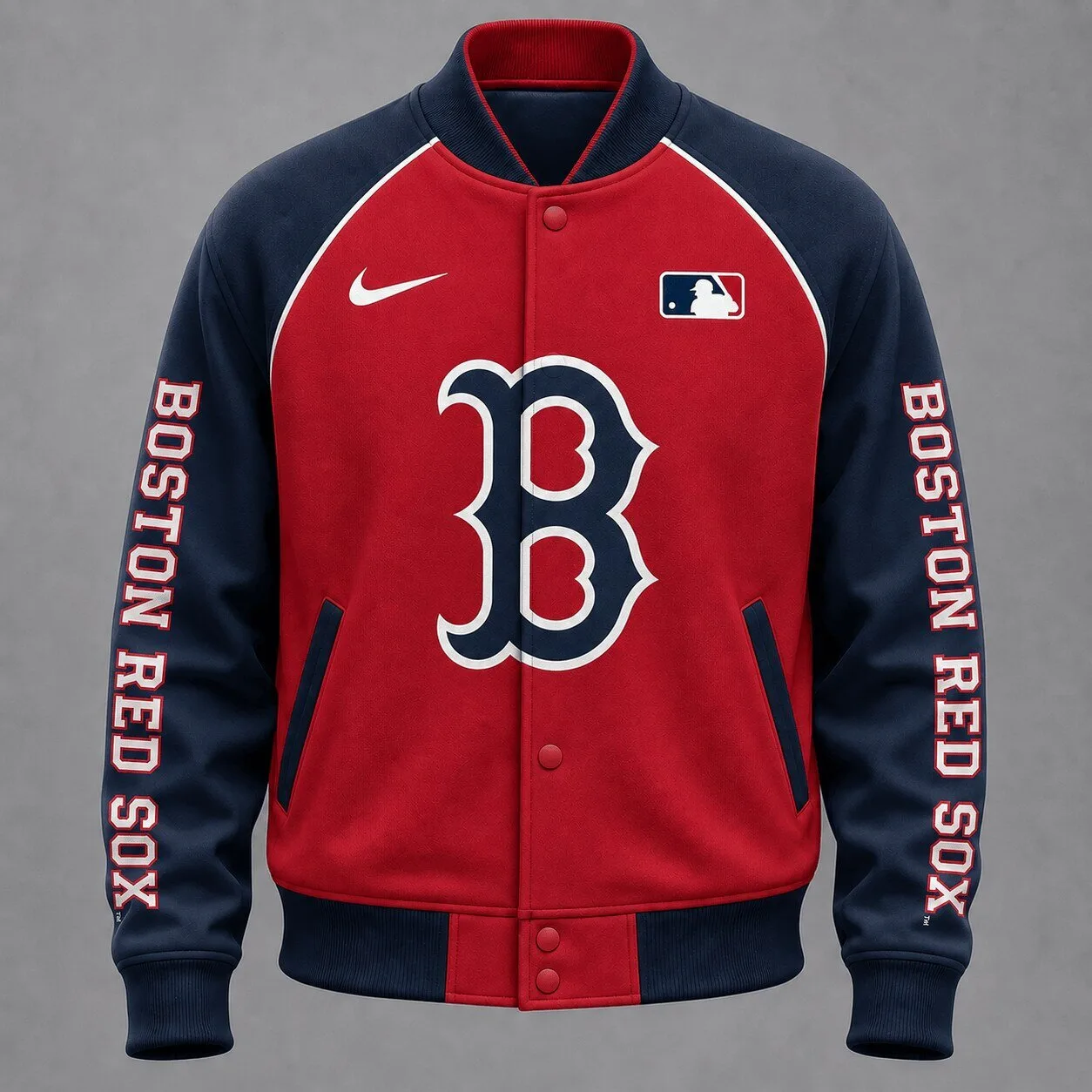 Boston Red Sox Baseball Team Logo Red And Navy Blue Varsity Jacket