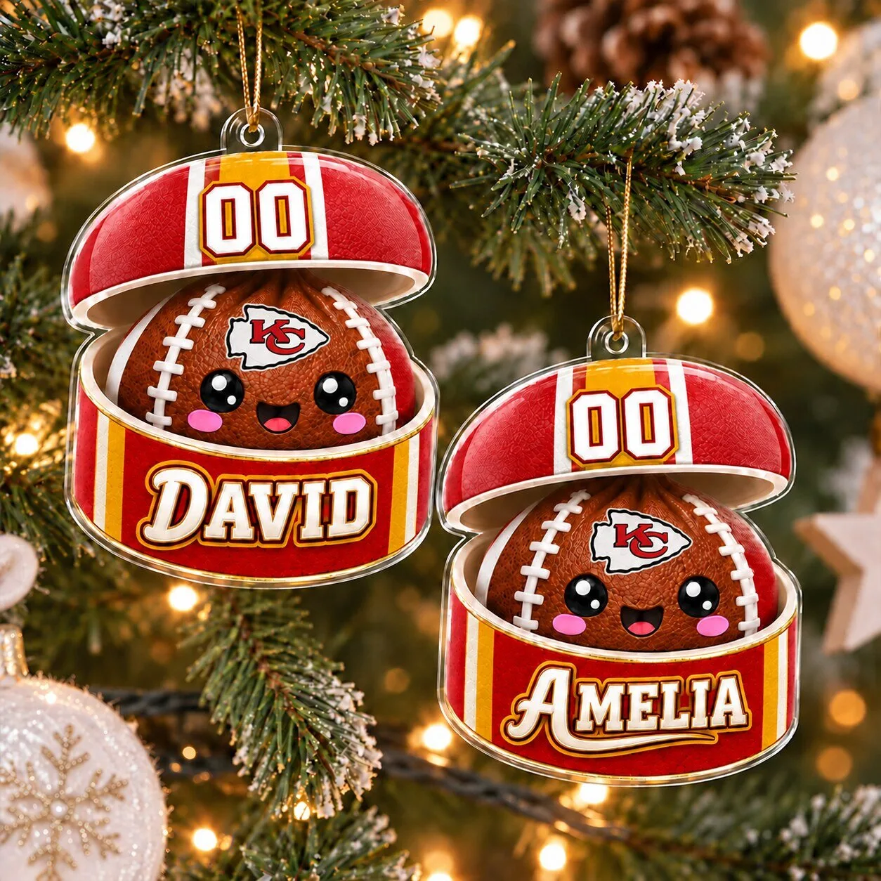 Kansas City Chiefs Football Christmas Custom Name Ornament
