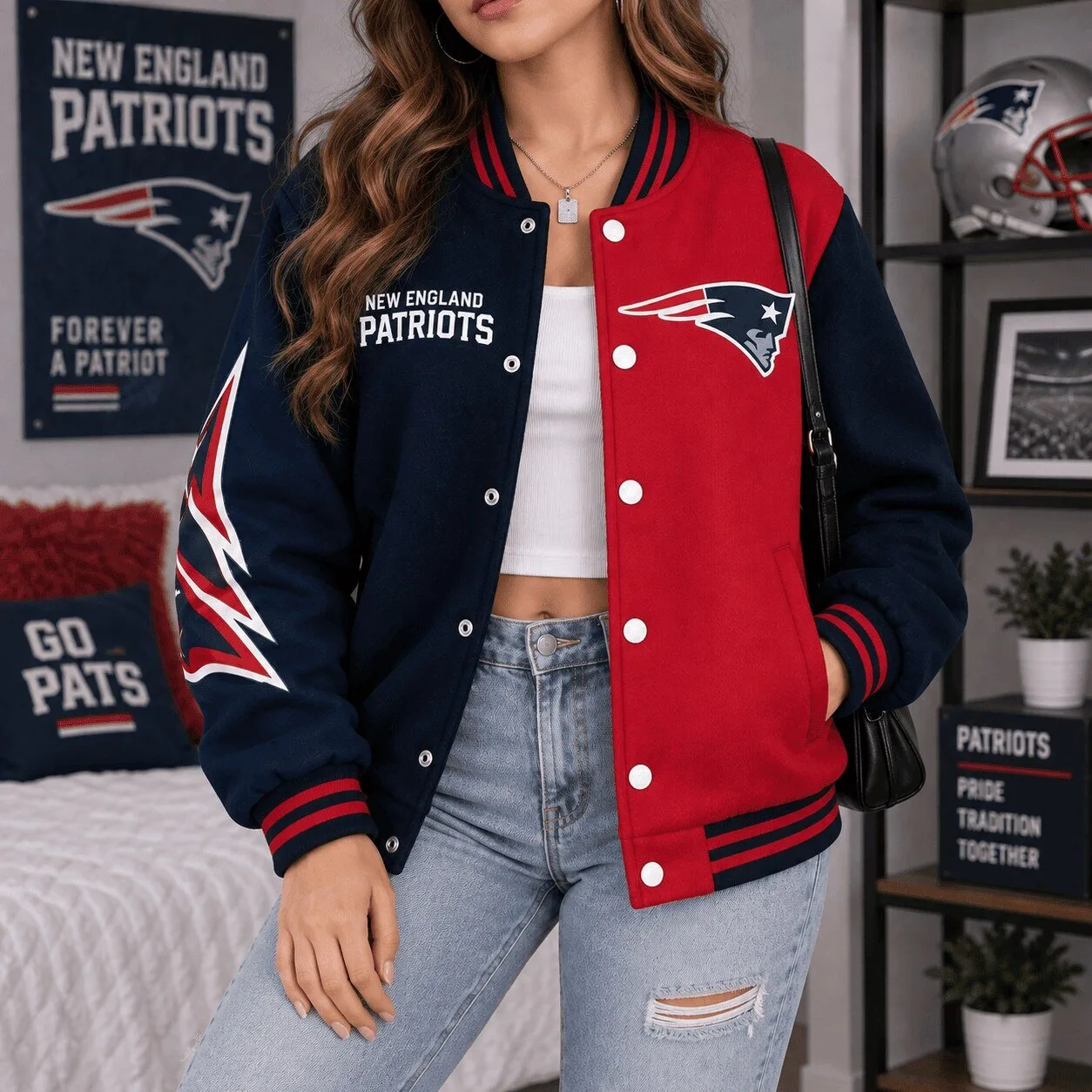 New England Patriots National Football League Team Legacy Game Day Bomber Jacket