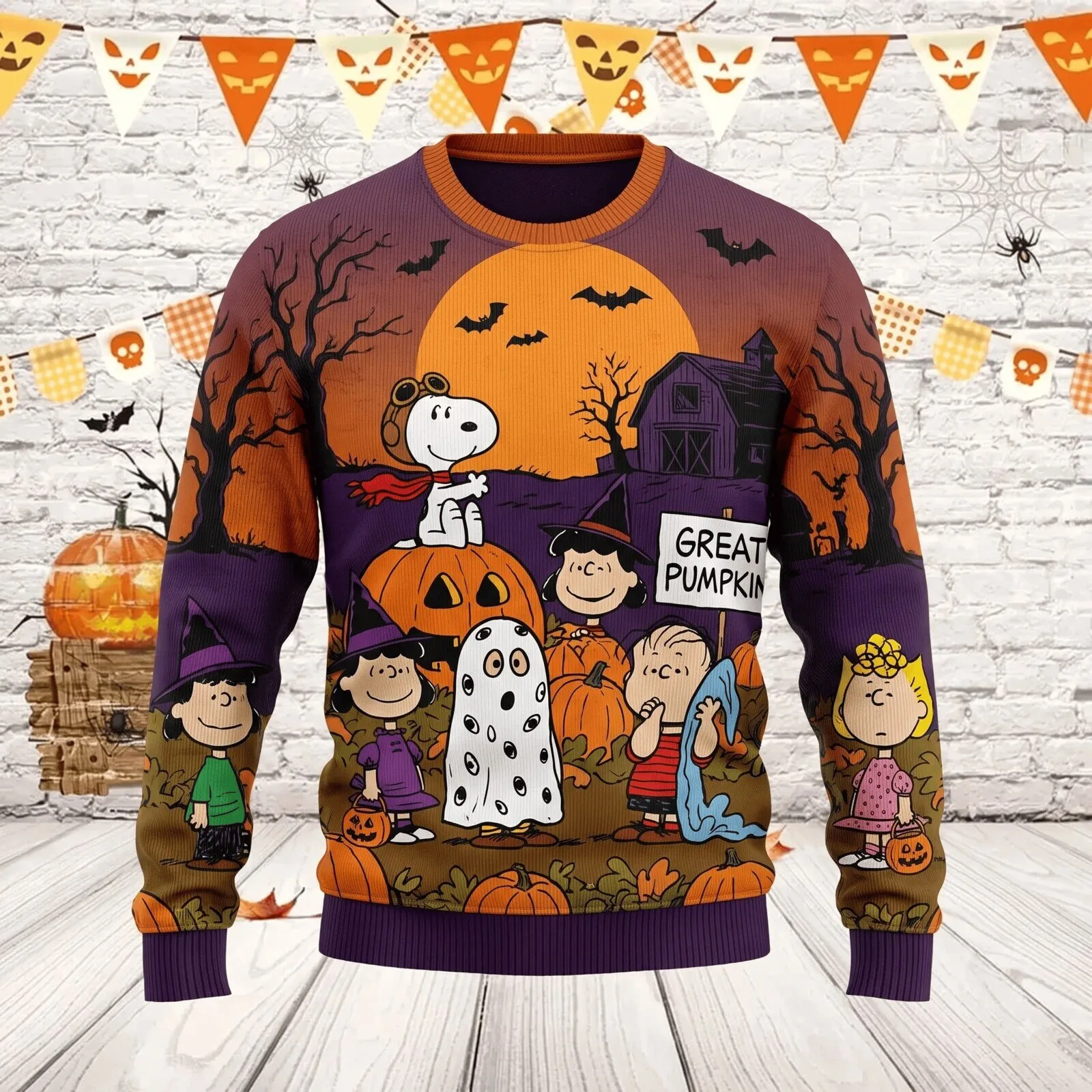 Peanuts Snoopy Halloween Great Pumpkin Party Ugly Christmas Sweater