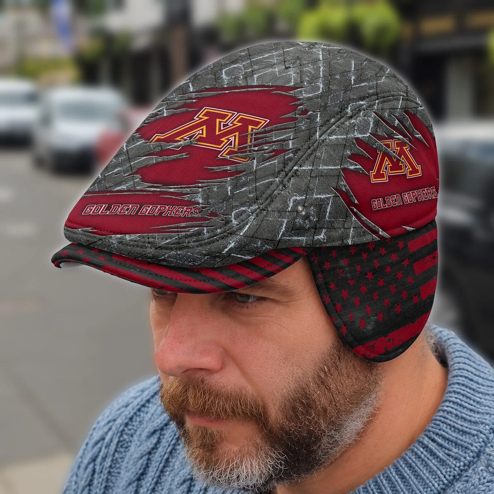 NCAA Flat Cap featuring Foldable Ear Flaps for Minnesota Golden Gophers Fans