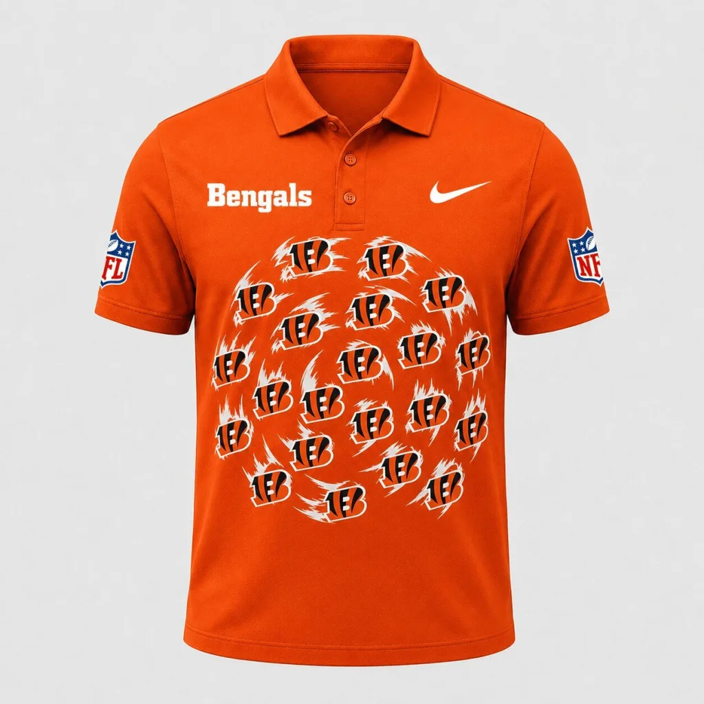 Cincinnati Bengals National Football League Men's Logo Pattern Athletic Polo Shirt Cincinnati Bengals National Football League Men's Logo Pattern Athletic Polo Shirt