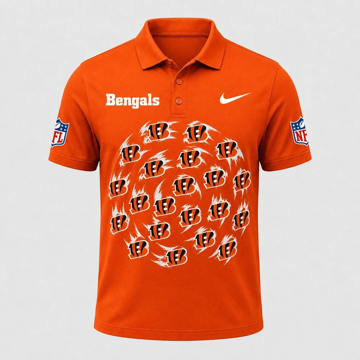 Cincinnati Bengals National Football League Men's Logo Pattern Athletic Polo Shirt 1 Cincinnati Bengals National Football League Men