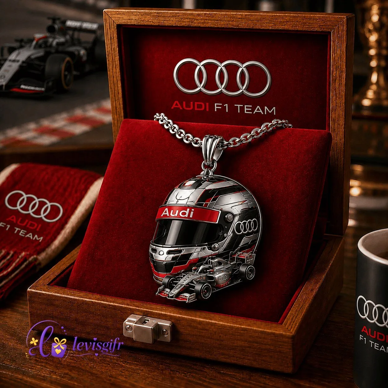 Audi Formula 1 Racing Helmet Pendant Necklace for Men and Women