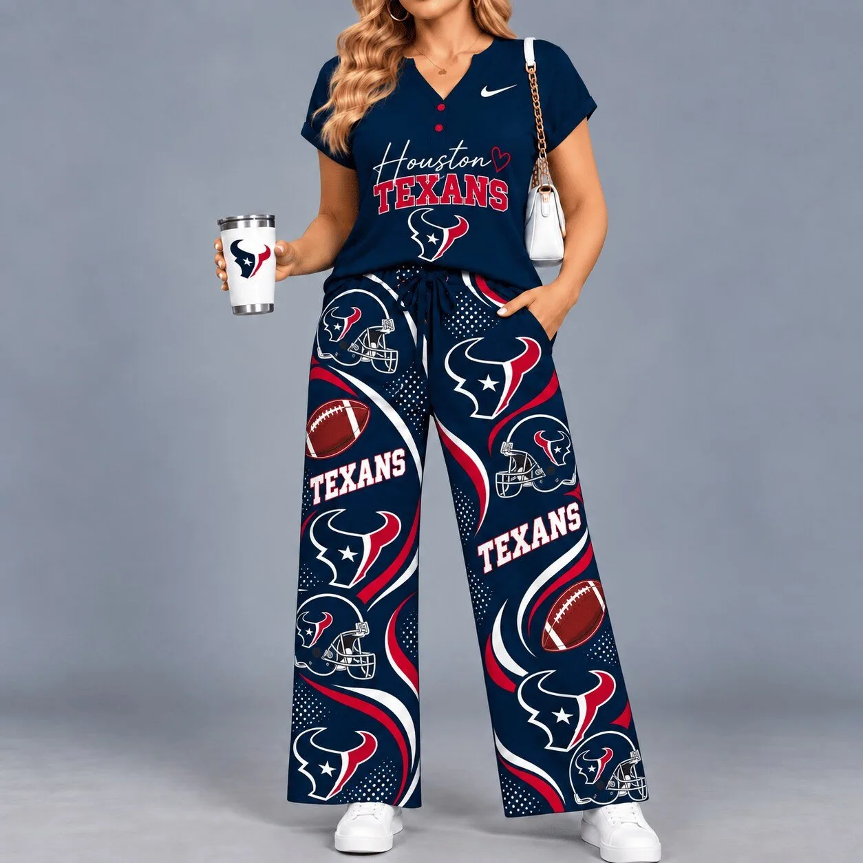 Houston Texans Women's Game Day V-Neck Top and Wide Leg Pants Set 1 Houston Texans Women