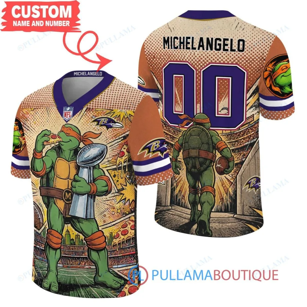 Baltimore Ravens Teenage Mutant Ninja Turtles Michelangelo Football Jersey Baltimore Ravens Teenage Mutant Ninja Turtles Michelangelo Football Jersey