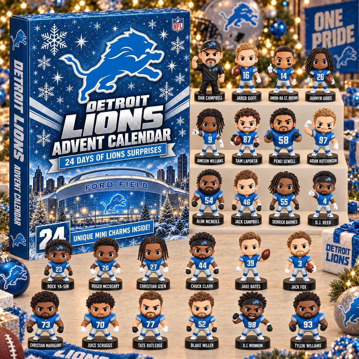 Detroit Lions NFL Football Team Advent Calendar with 24 Mini Charms