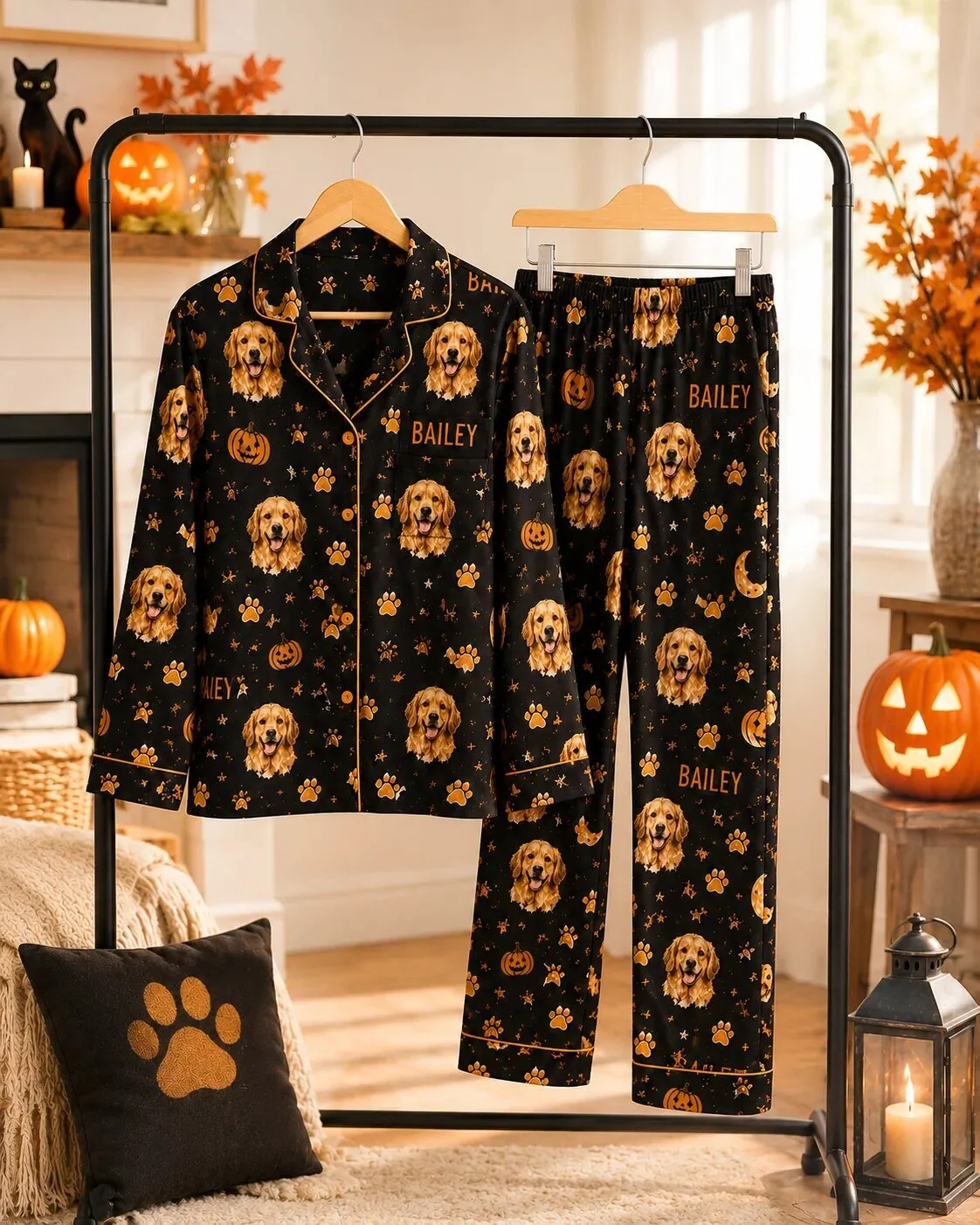 Personalized Golden Retriever Dog Photo Halloween Pajamas Set for Women and Men 7 Personalized Golden Retriever Dog Photo Halloween Pajamas Set for Women and Men