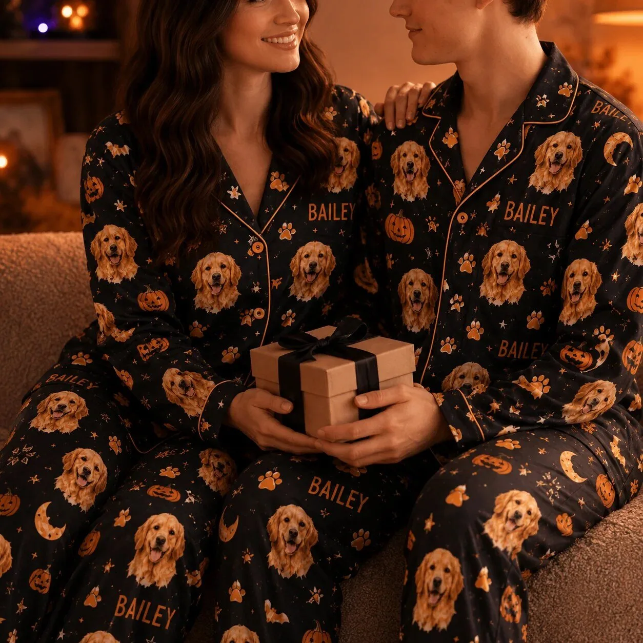 Personalized Golden Retriever Dog Photo Halloween Pajamas Set for Women and Men 8 Personalized Golden Retriever Dog Photo Halloween Pajamas Set for Women and Men