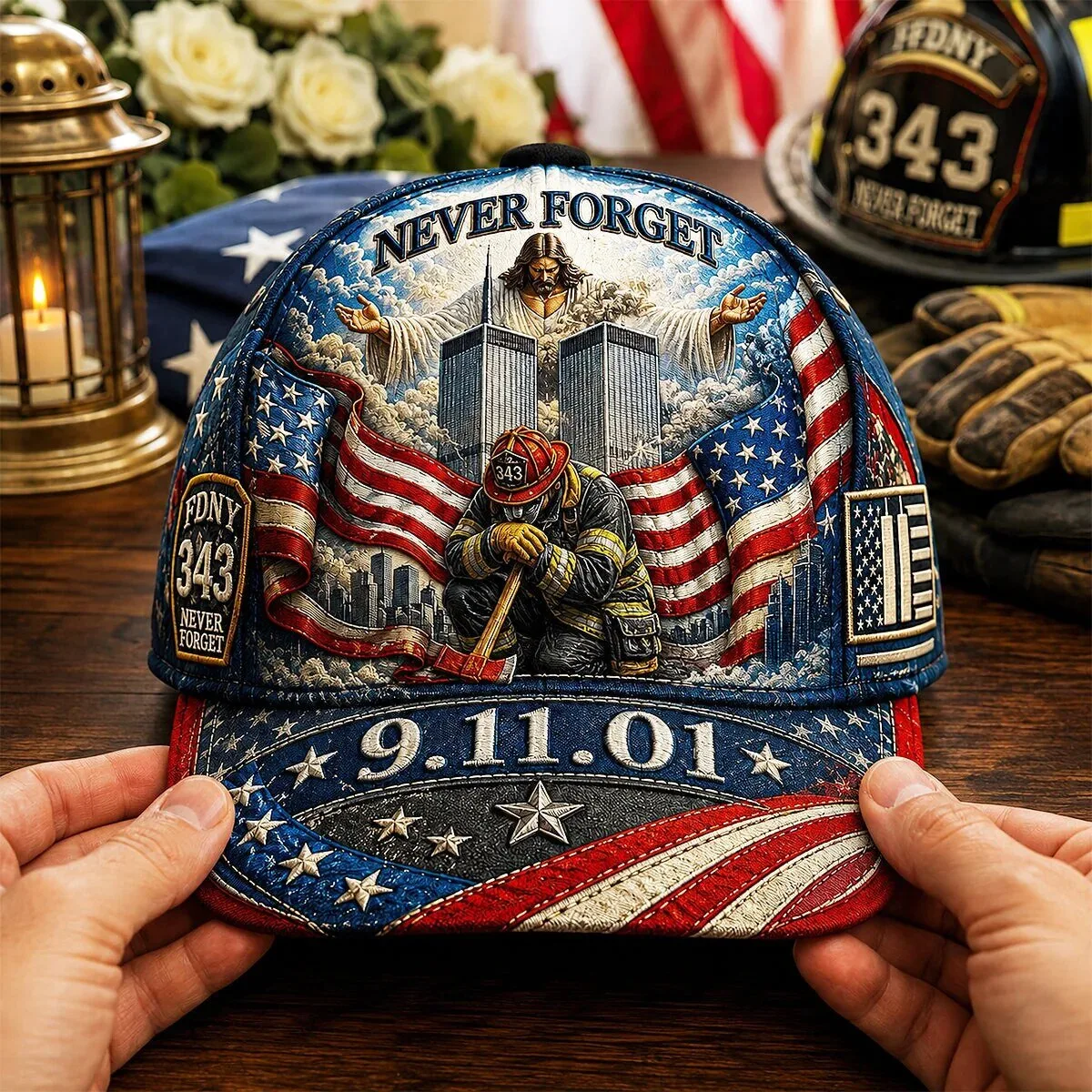 September 11th Christian Firefighter Memorial Never Forget 343 Tribute Cap Hat 8 September 11th Christian Firefighter Memorial Never Forget 343 Tribute Cap Hat