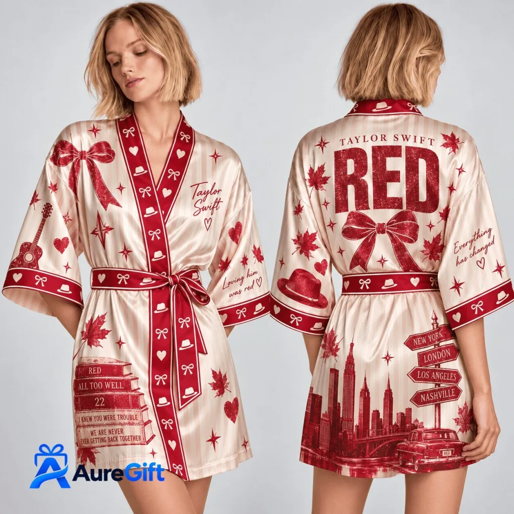 Taylor Swift Red Album Era Inspired Satin Kimono Robe for Women Taylor Swift Red Album Era Inspired Satin Kimono Robe for Women