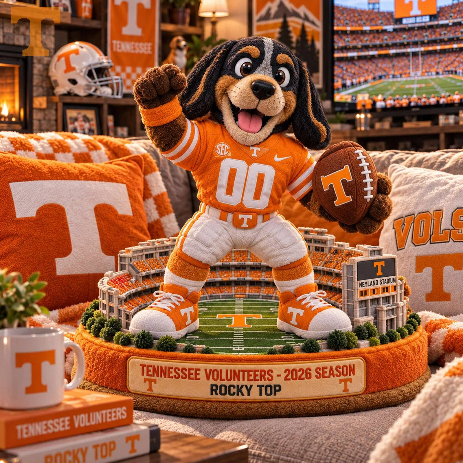 Tennessee Volunteers Smokey Mascot Neyland Stadium Football Plush Pillow