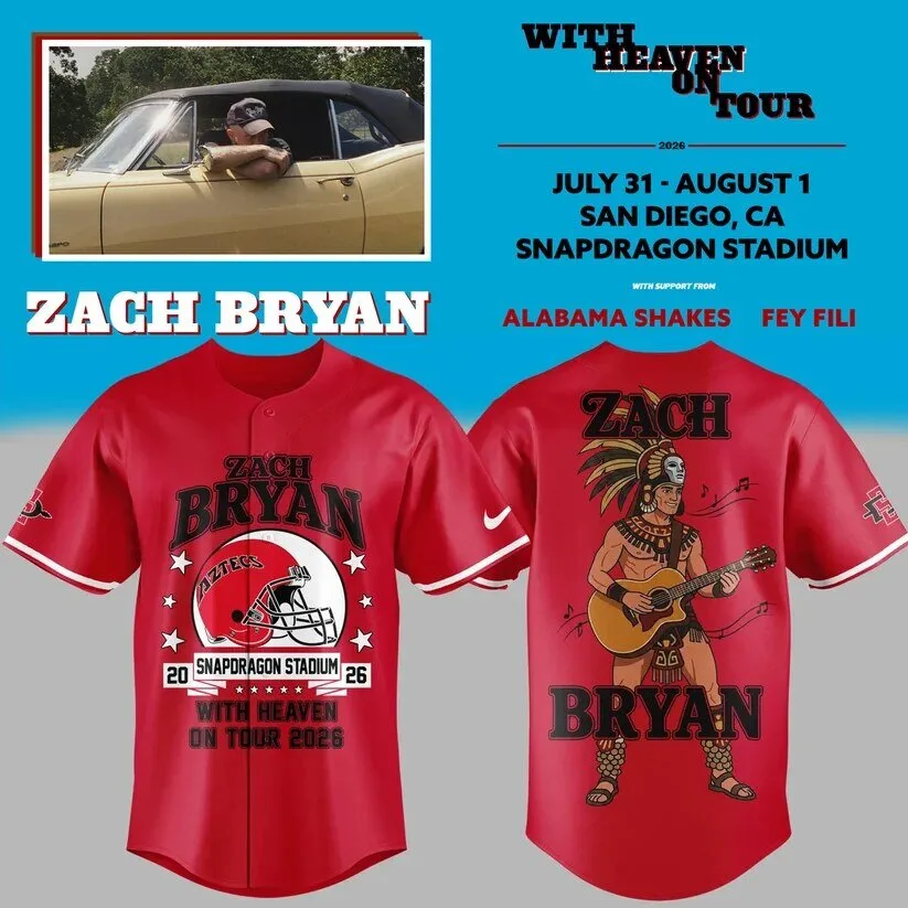 2026 Baseball Jersey for San Diego State Aztecs Featuring Zach Bryan's Heaven On Tour