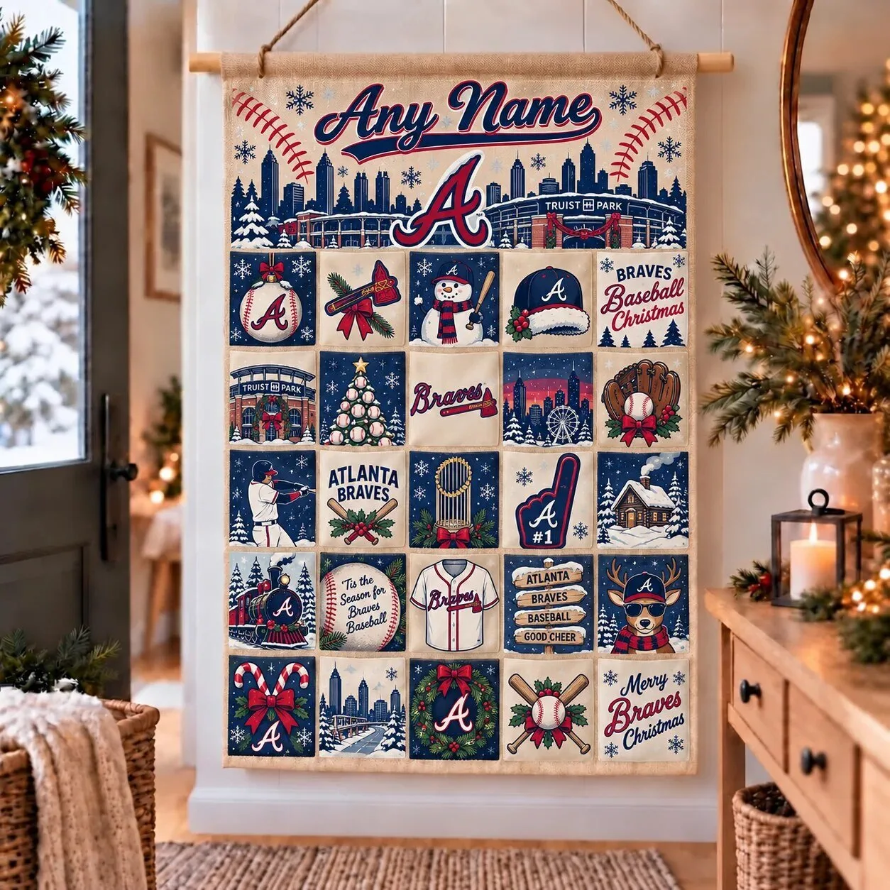 Atlanta Braves Baseball Christmas Holiday Custom Wall Advent Calendar