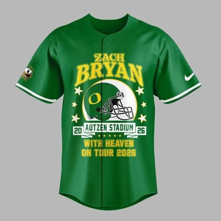 Zach Bryan With Heaven On Tour 2026 Oregon Football Green Baseball Jersey