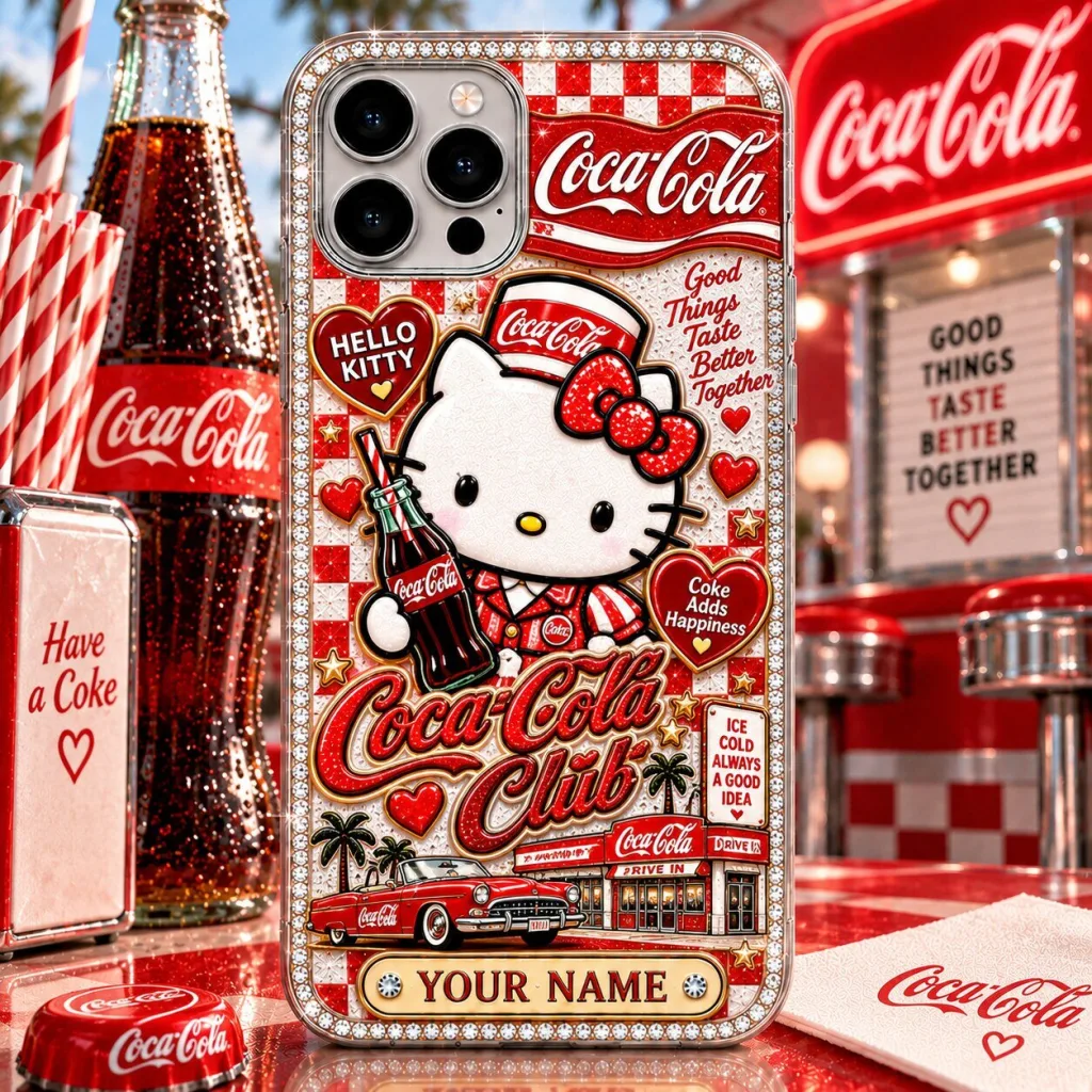 Hello Kitty and Coca-Cola Retro Diner Personalized Phone Case Hello Kitty and Coca-Cola Retro Diner Personalized Phone Case