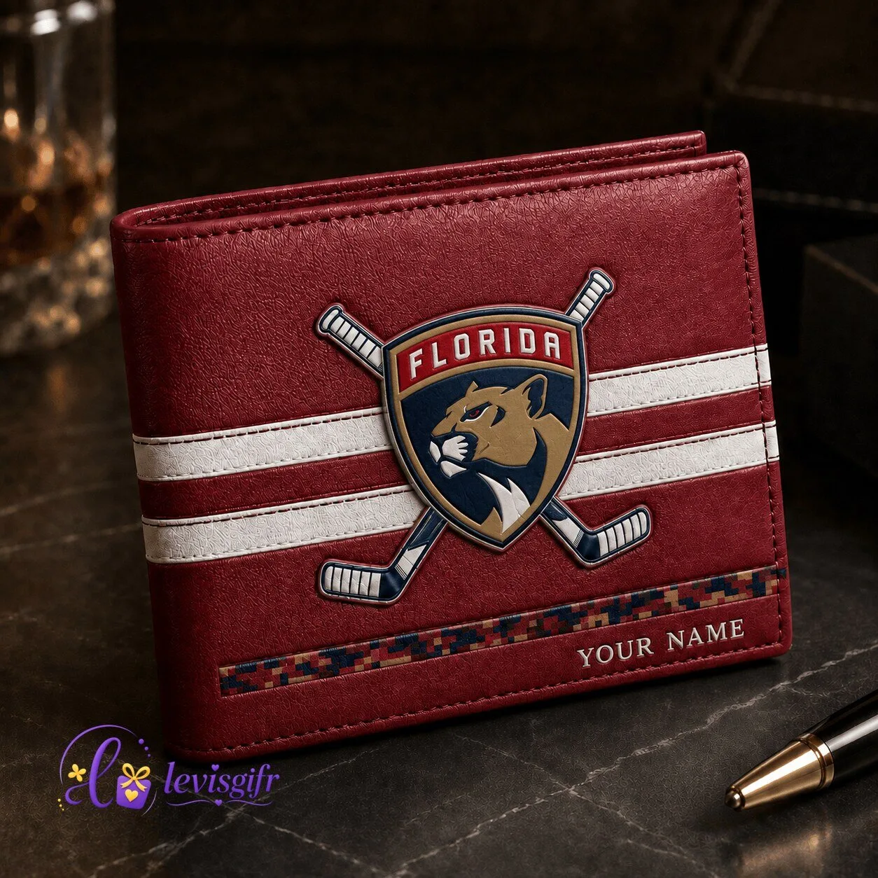 Florida Panthers Hockey Team Personalized Leather Wallet