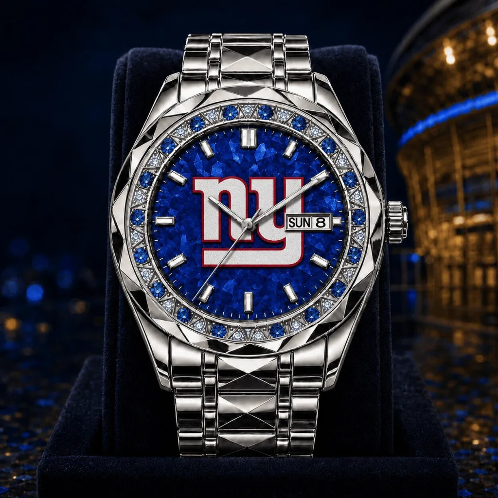 New York Giants NFL Football Team Logo Blue Crystal Men's Watch New York Giants NFL Football Team Logo Blue Crystal Men's Watch