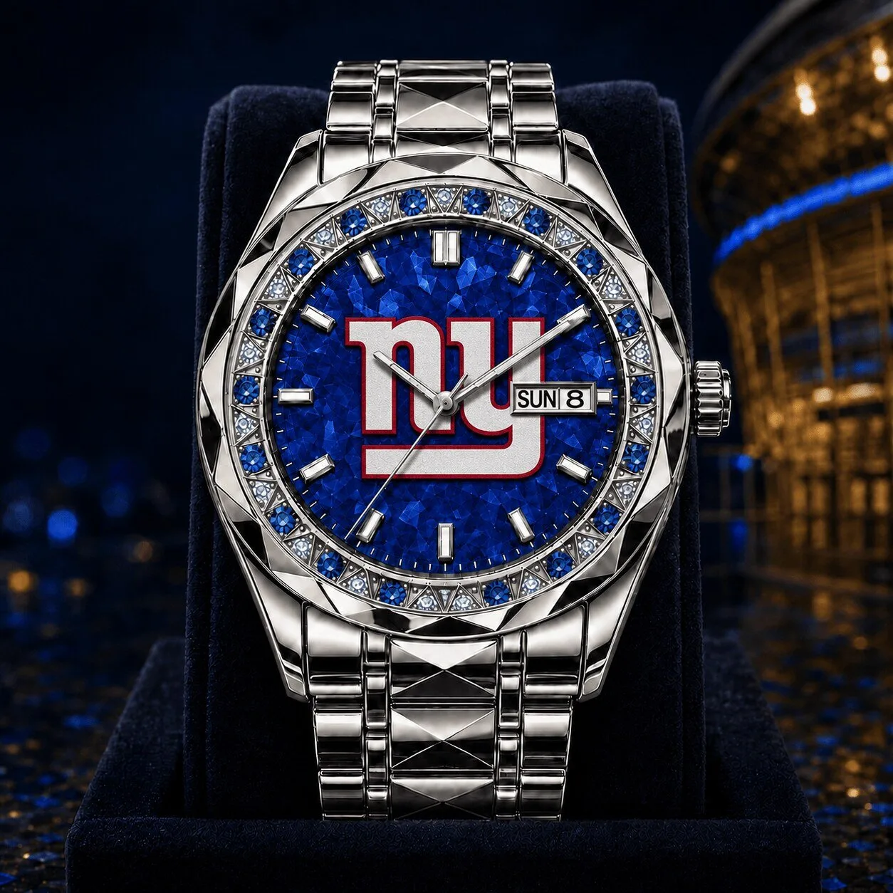 New York Giants NFL Football Team Logo Blue Crystal Men's Watch