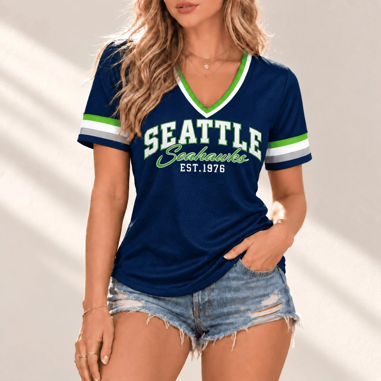 Seattle Seahawks Established 1976 Women's V-Neck Football Jersey