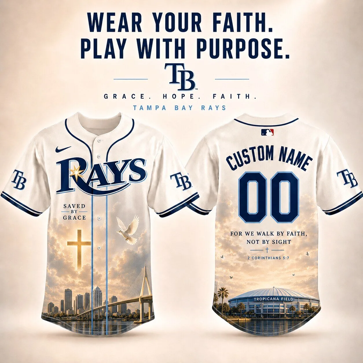 Tampa Bay Rays Baseball Personalized White Faith Jersey