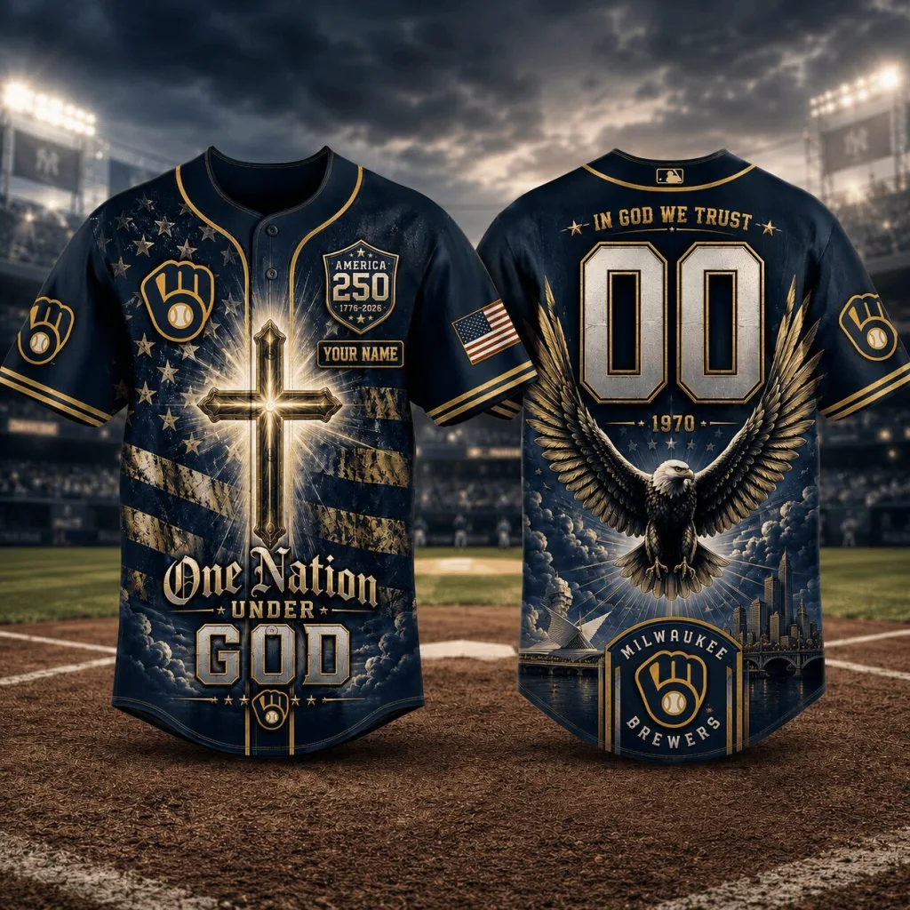 Milwaukee Brewers Baseball American Flag Cross Patriotic Jersey Milwaukee Brewers Baseball American Flag Cross Patriotic Jersey