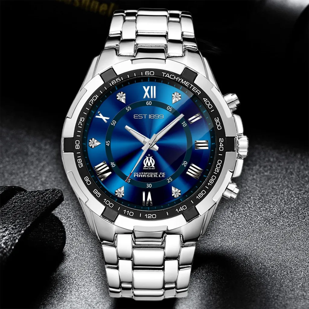 Stainless Steel Watch Featuring Olympique de Marseille Football Club Logo Stainless Steel Watch Featuring Olympique de Marseille Football Club Logo